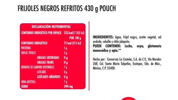 Frijoles negros refritos en bolsa 430 g - La Costeña - Imagen 2