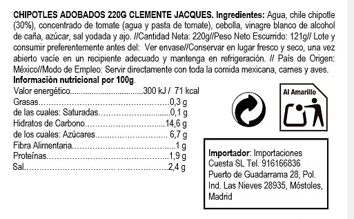 Chiles Chipotles Adobados 220 g - Clemente Jacques. - Imagen 2