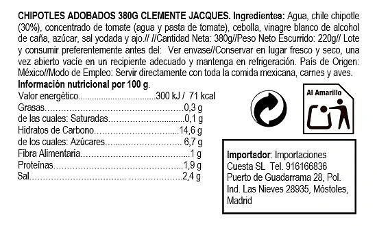 Chiles Chipotles Adobados 380g Clemente Jacques - Imagen 2