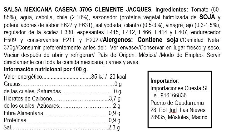 Salsa Casera Mexicana 370 gr - Clemente Jacques - Imagen 2