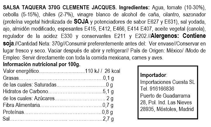 Salsa Taquera 370 gr - Clemente Jacques - Imagen 2