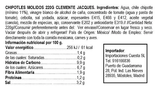Chiles Chipotles Adobados Molidos 220g - Clemente Jacques - Imagen 2
