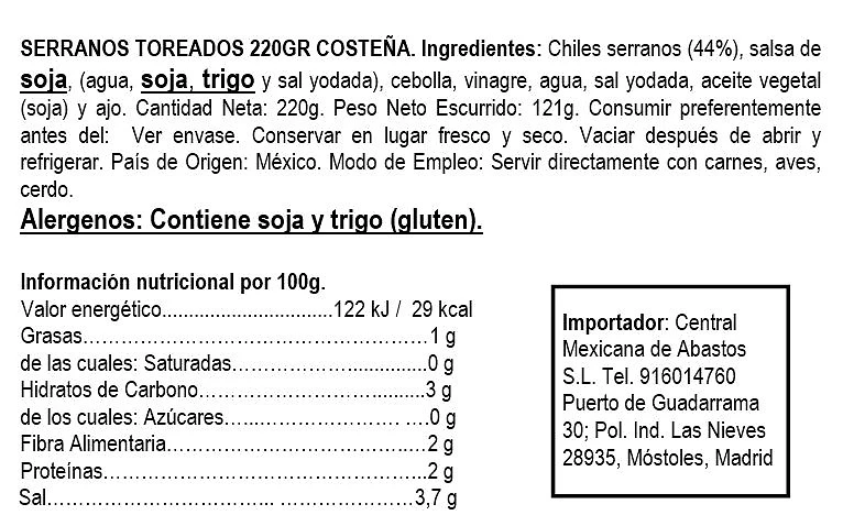 Chiles Serranos Toreados 220 g - La Costeña - Imagen 2