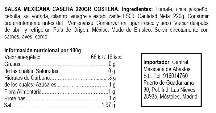 Salsa Casera Mexicana 220 g - La Costeña. - Imagen 2
