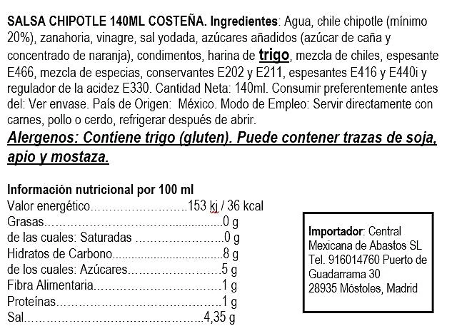 Salsa Chipotle 140 ml - La Costeña. - Imagen 2