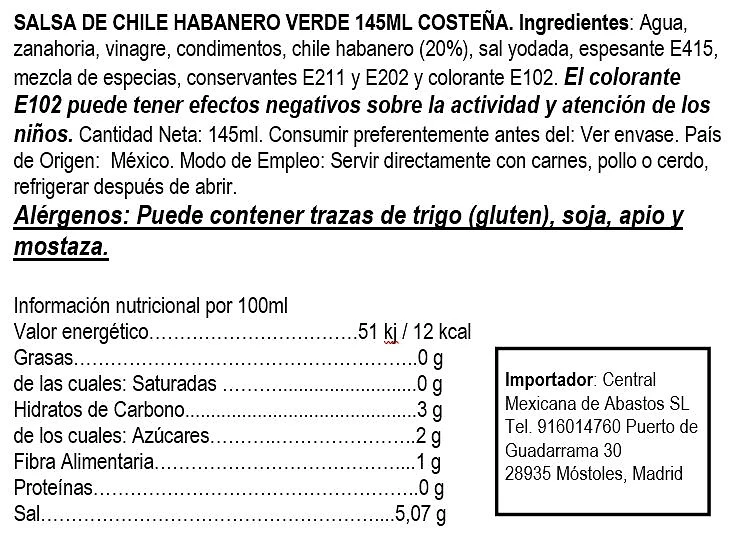 Salsa Habanero Verde 145 ml - La Costeña. - Imagen 2
