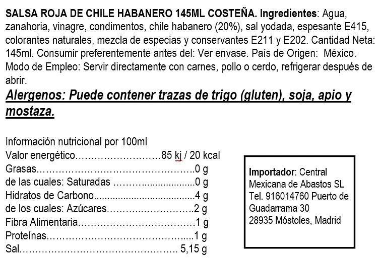 Salsa Habanera Roja 145 ml - La Costeña - Imagen 2