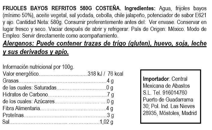 Frijoles Bayos Refritos 580 g - La Costeña - Imagen 2