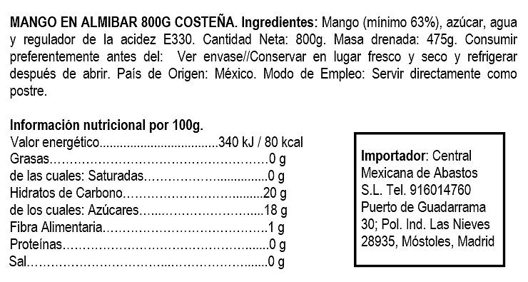 Rebanadas de Mango en Almíbar 800 g - La Costeña. - Imagen 2