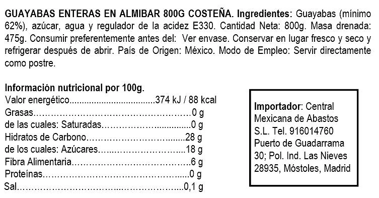 Guayaba en Almíbar 800 g - La Costeña. - Imagen 2