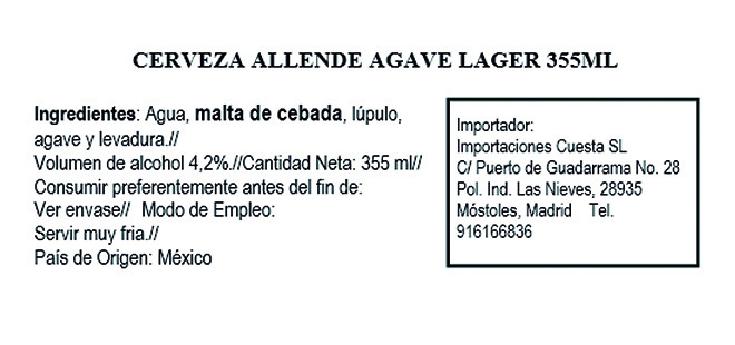 Cerveza Allende Agave Lager 355 ml - Imagen 2