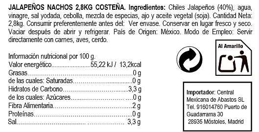 Chiles Jalapeños Nachos 2,8Kg - La Costeña - Imagen 2