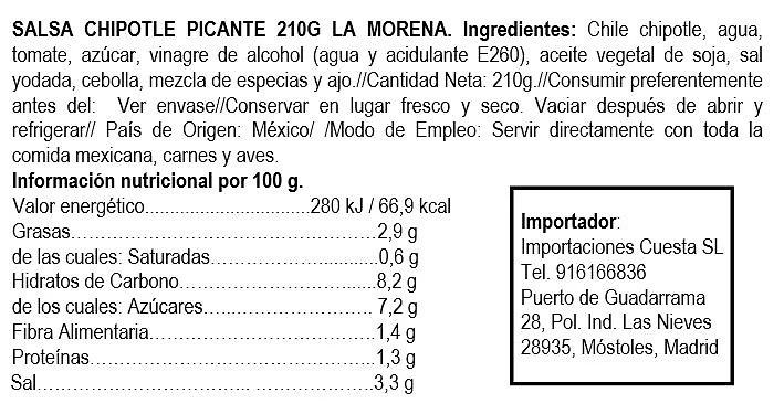 Salsa Picante de Chiles Chipotles 210g - La Morena - Imagen 2