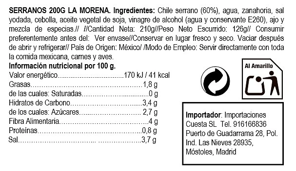 Chiles Serranos 210 g - La Morena - Imagen 2