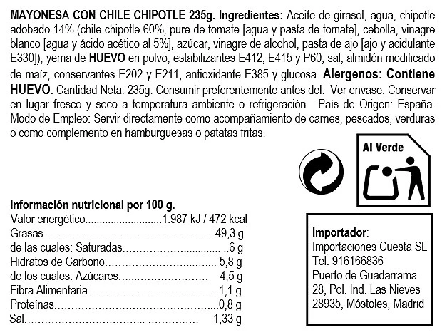 Mayonesa de Chipotle 230 ml - A La Mexicana - Imagen 2