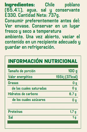 Chiles Poblanos enteros 737g - El Sarape - Imagen 2