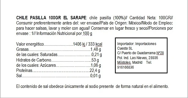 Chiles Secos Pasilla 100 g - El Sarape - Imagen 2