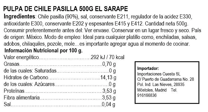 Pulpa de Chile Pasilla 500g - El Sarape - Imagen 2
