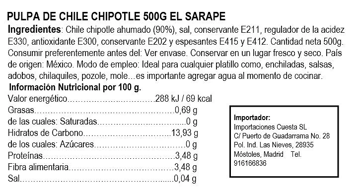 Pulpa de Chile Chipotle 500g - El Sarape - Imagen 2