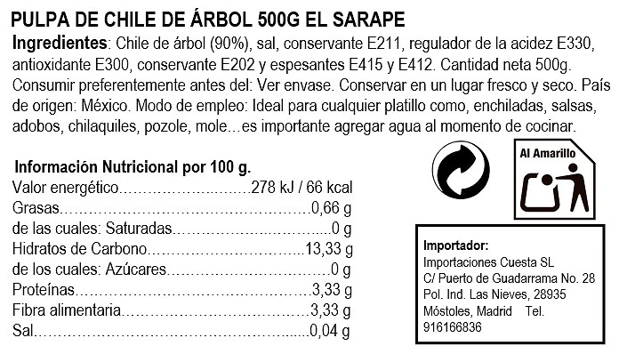 Pulpa de Chile Arbol 500g - El Sarape - Imagen 2