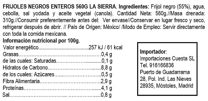 Frijoles Negros Enteros 560g - La Sierra - Imagen 2