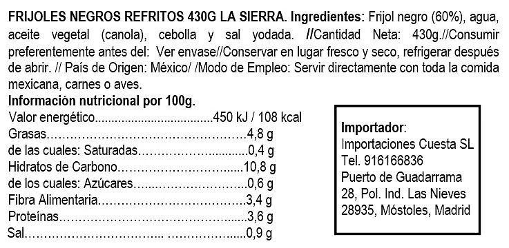 Frijoles Negros Refritos 430g - La Sierra - Imagen 2