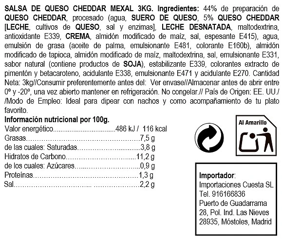 Salsa de Queso Cheddar 3kg - Mex-ALL - Imagen 2