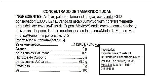 Concentrado de Tamarindo 750ml - Tucán - Imagen 2