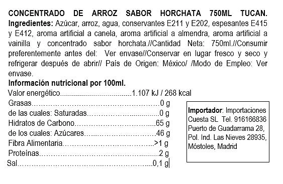 Concentrado de Horchata 750ml - Tucán - Imagen 2