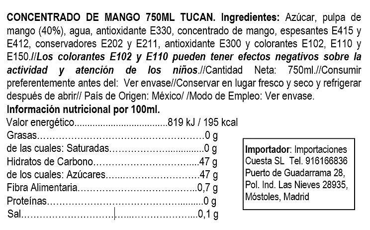 Concentrado de Mango 750ml - Tucán - Imagen 2