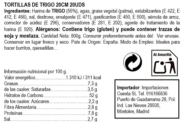 Tortillas de Trigo 20cm. (18 ud.) - Imagen 2