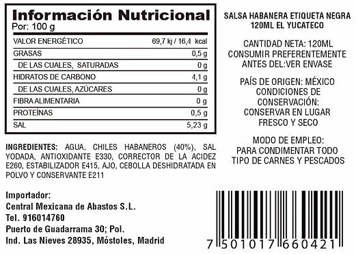 Salsa Habanera Etiqueta Negra 120 ml - El Yucateco - Imagen 2