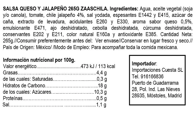 Salsa Queso & Jalapeño 265g Zaaschila - Imagen 2